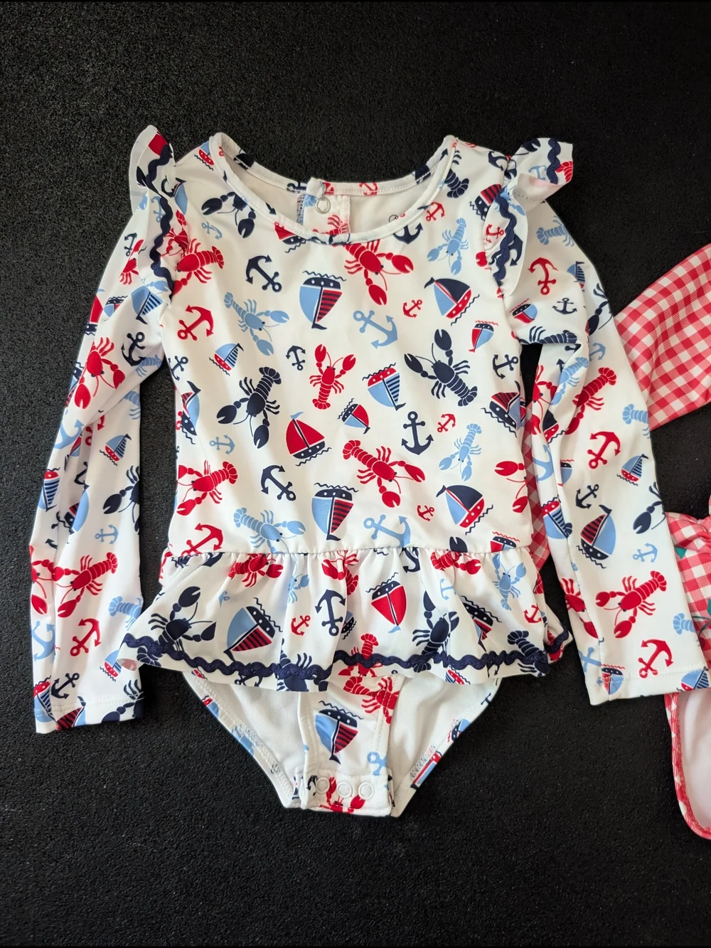 Sperry Kids Long-Sleeve Swimsuits in Red Gingham & Nautical Print Size 24M/2T
